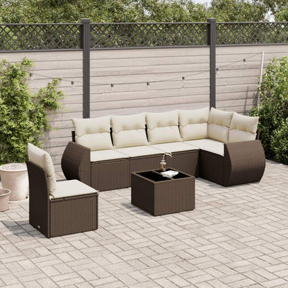 Set Divani da Giardino 7 pz con Cuscini Marrone in Polyrattan - homemem39