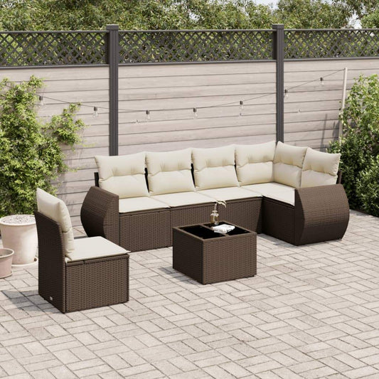 Set Divani da Giardino 7 pz con Cuscini Marrone in Polyrattan - homemem39