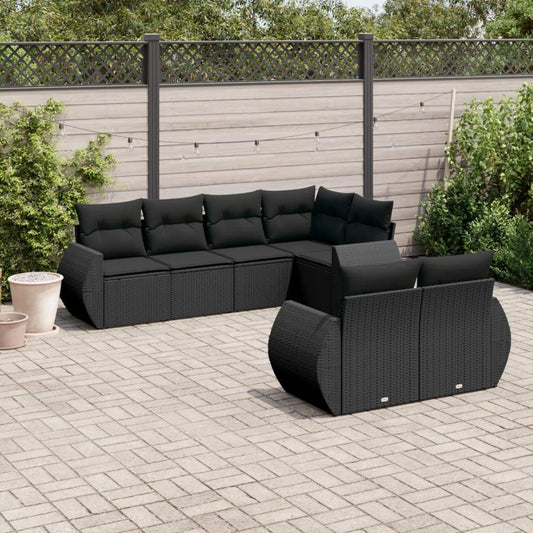 Set Divani da Giardino con Cuscini 7pz Nero Polyrattan - homemem39