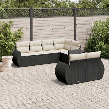 Set Divani da Giardino con Cuscini 7pz Nero Polyrattan | homemem39