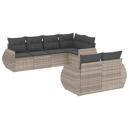 Set Divani da Giardino 7pz con Cuscini Grigio Chiaro Polyrattan