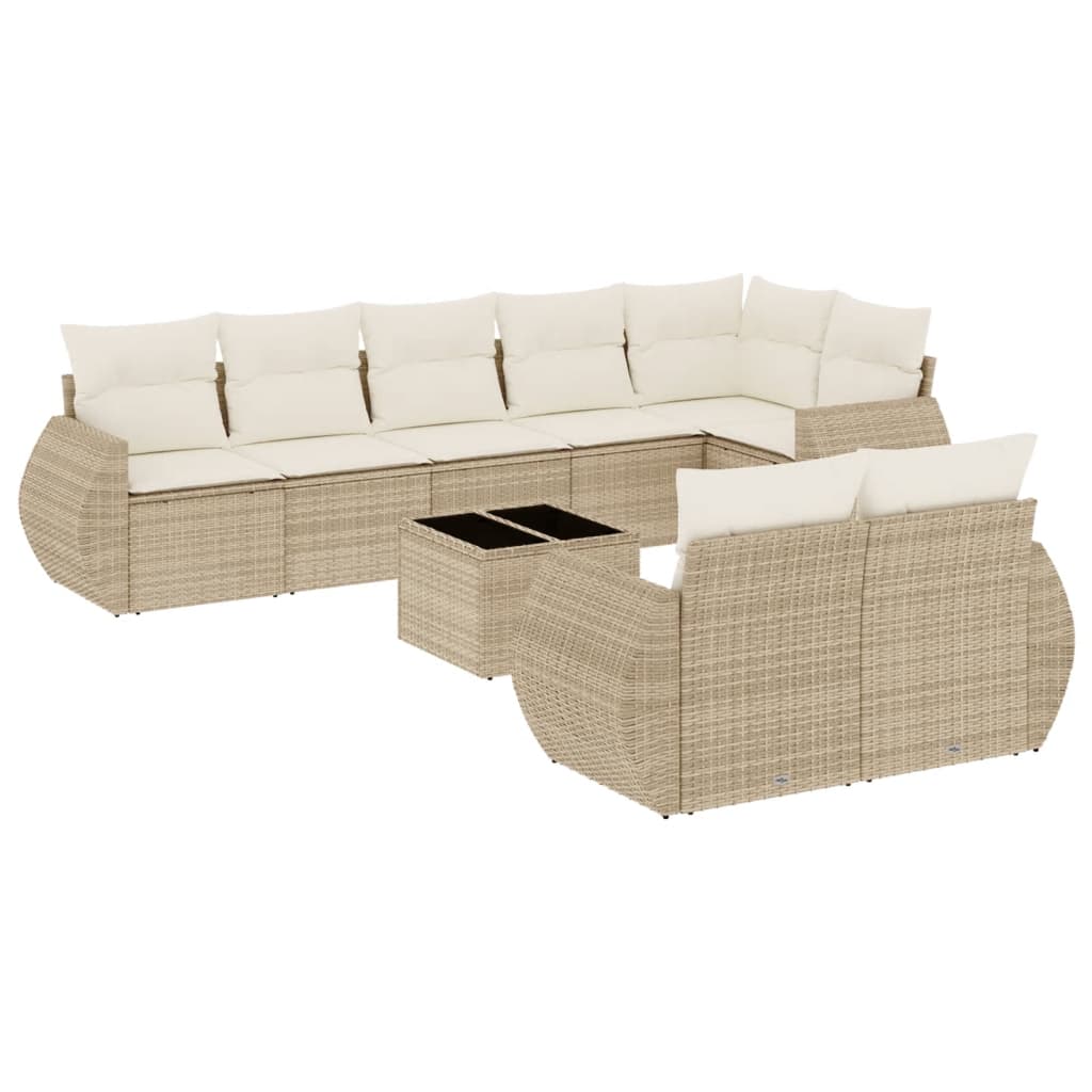 Set Divano da Giardino 9 pz con Cuscini Beige in Polyrattan | homemem39