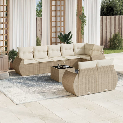 Set Divano da Giardino 9 pz con Cuscini Beige in Polyrattan | homemem39