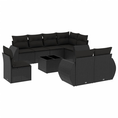 Set Divani da Giardino 9 pz con Cuscini Nero in Polyrattan | homemem39