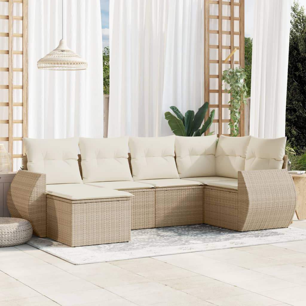 Set Divano da Giardino 6 pz con Cuscini Beige in Polyrattan - homemem39