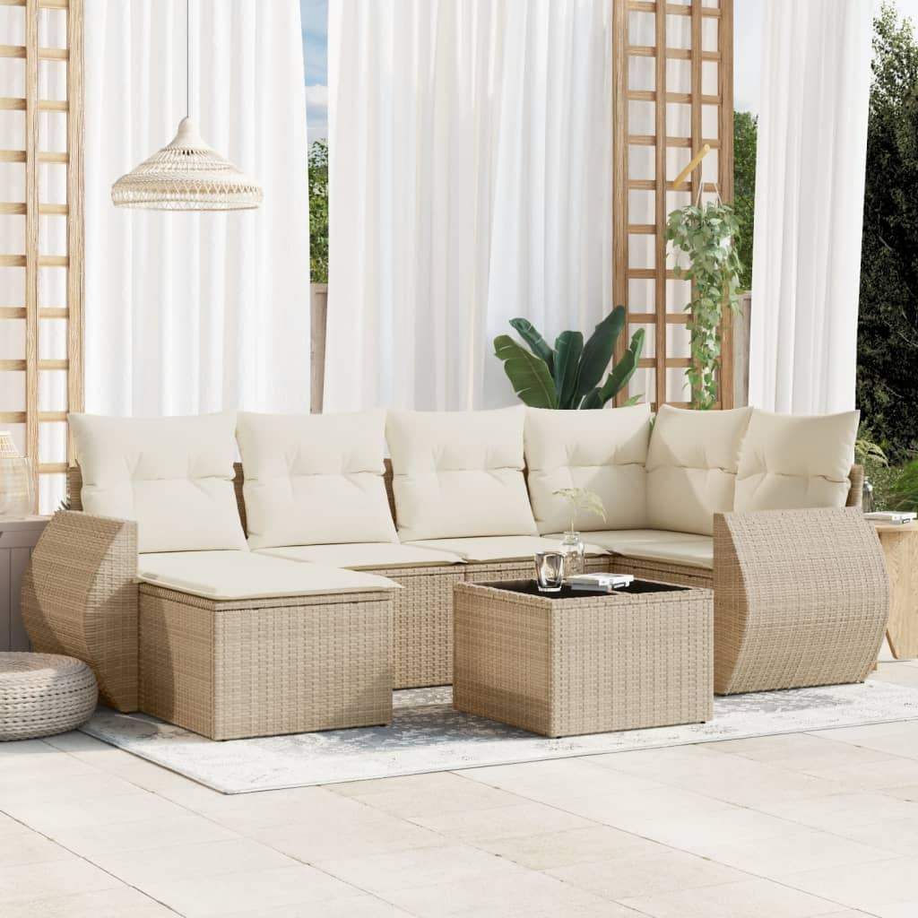 Set Divani da Giardino 7 pz con Cuscini Beige in Polyrattan - homemem39