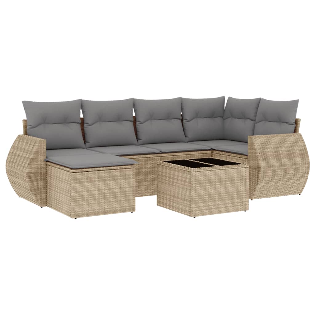 Set Divani da Giardino 7 pz con Cuscini Beige in Polyrattan