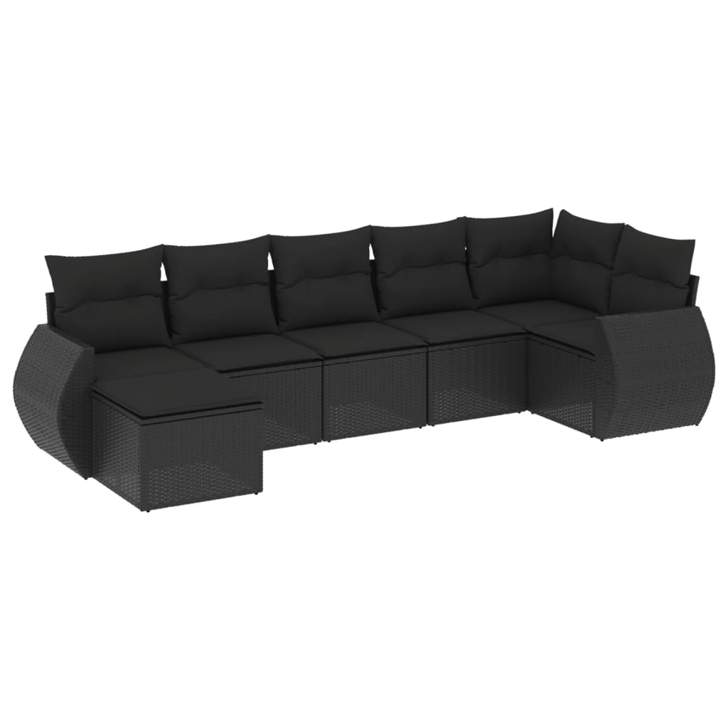 Set Divani da Giardino con Cuscini 7pz Nero Polyrattan | homemem39