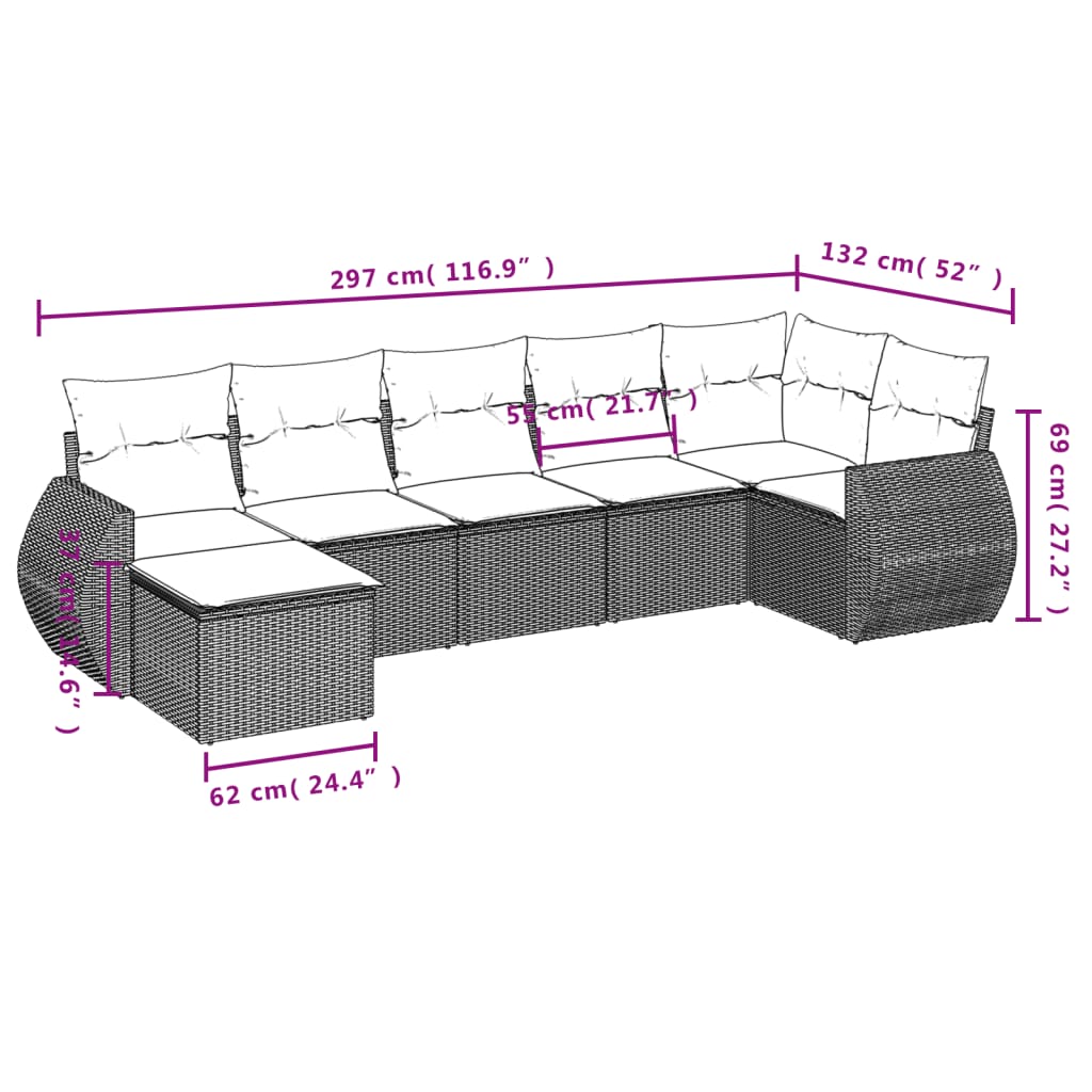 Set Divani da Giardino con Cuscini 7pz Nero Polyrattan | homemem39