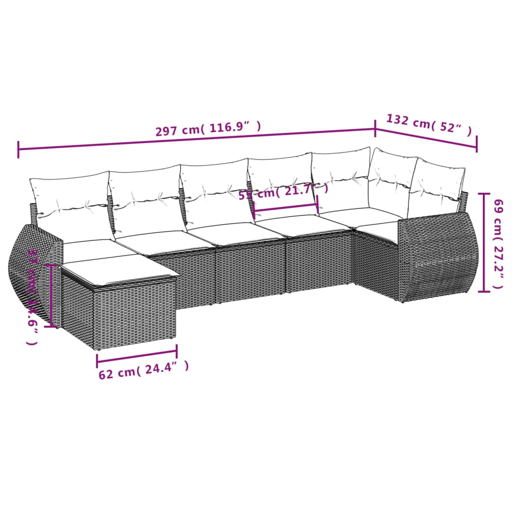 Set Divani da Giardino con Cuscini 7pz Nero Polyrattan - homemem39