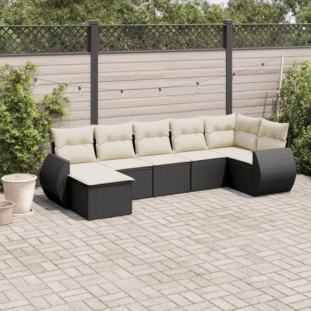 Set Divani da Giardino con Cuscini 7pz Nero Polyrattan - homemem39