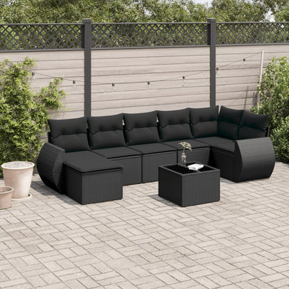 Set Divani da Giardino con Cuscini 8 pz Nero in Polyrattan | homemem39