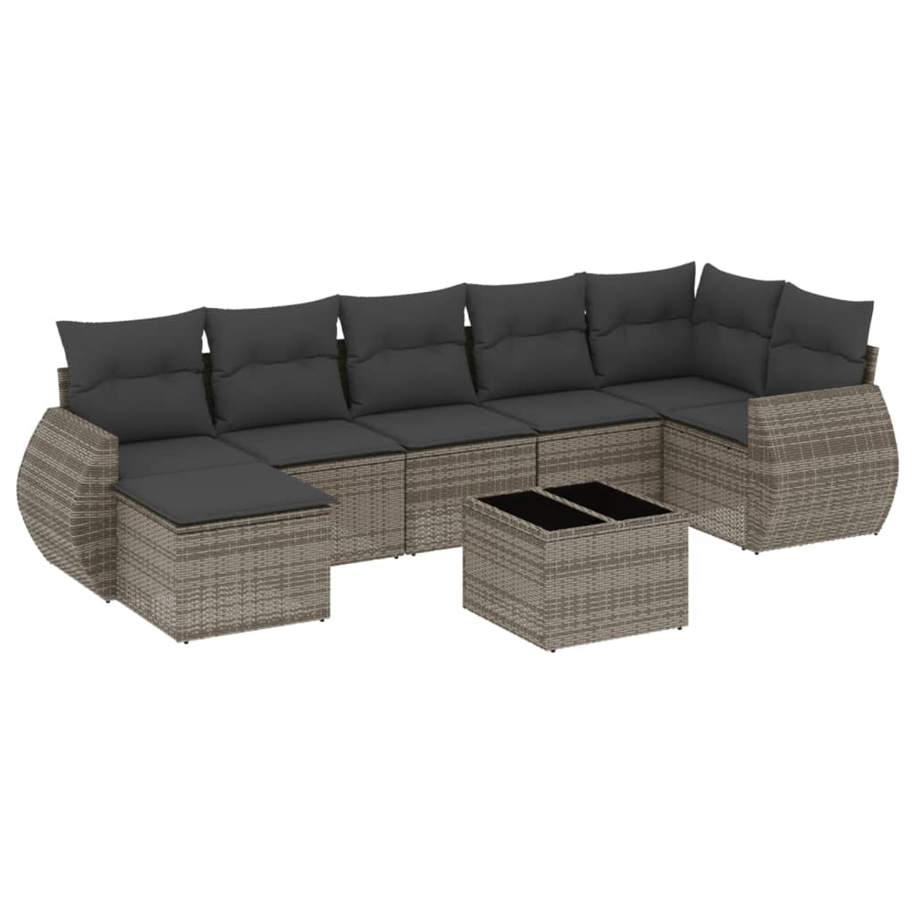 Set Divano da Giardino 8 pz con Cuscini Grigio in Polyrattan
