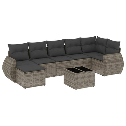 Set Divano da Giardino 8 pz con Cuscini Grigio in Polyrattan