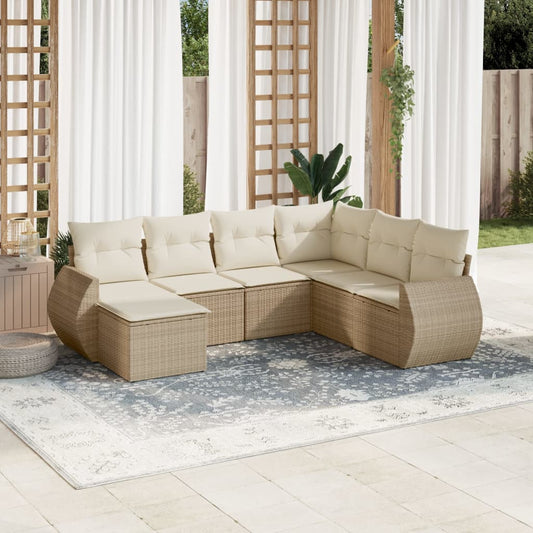 Set Divani da Giardino 7 pz con Cuscini Beige in Polyrattan | homemem39