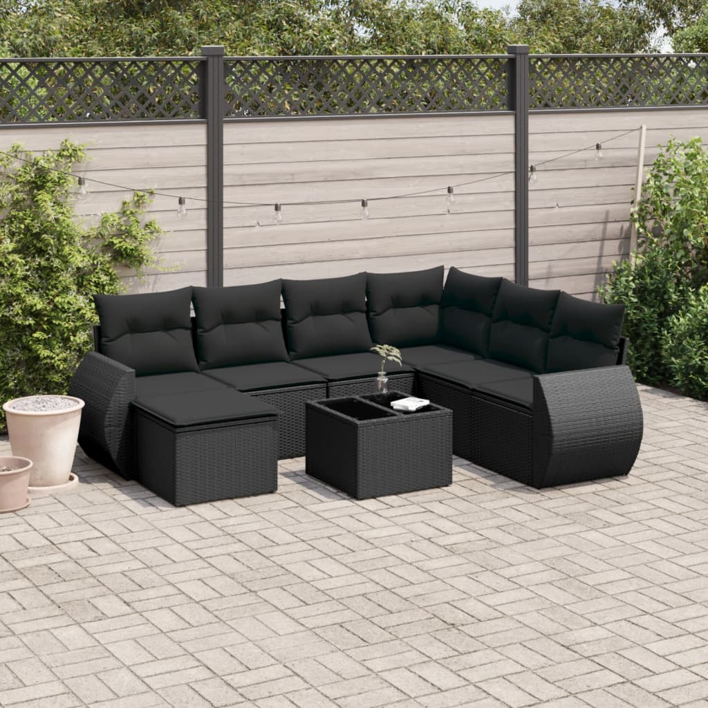 Set Divani da Giardino con Cuscini 8 pz Nero in Polyrattan | homemem39