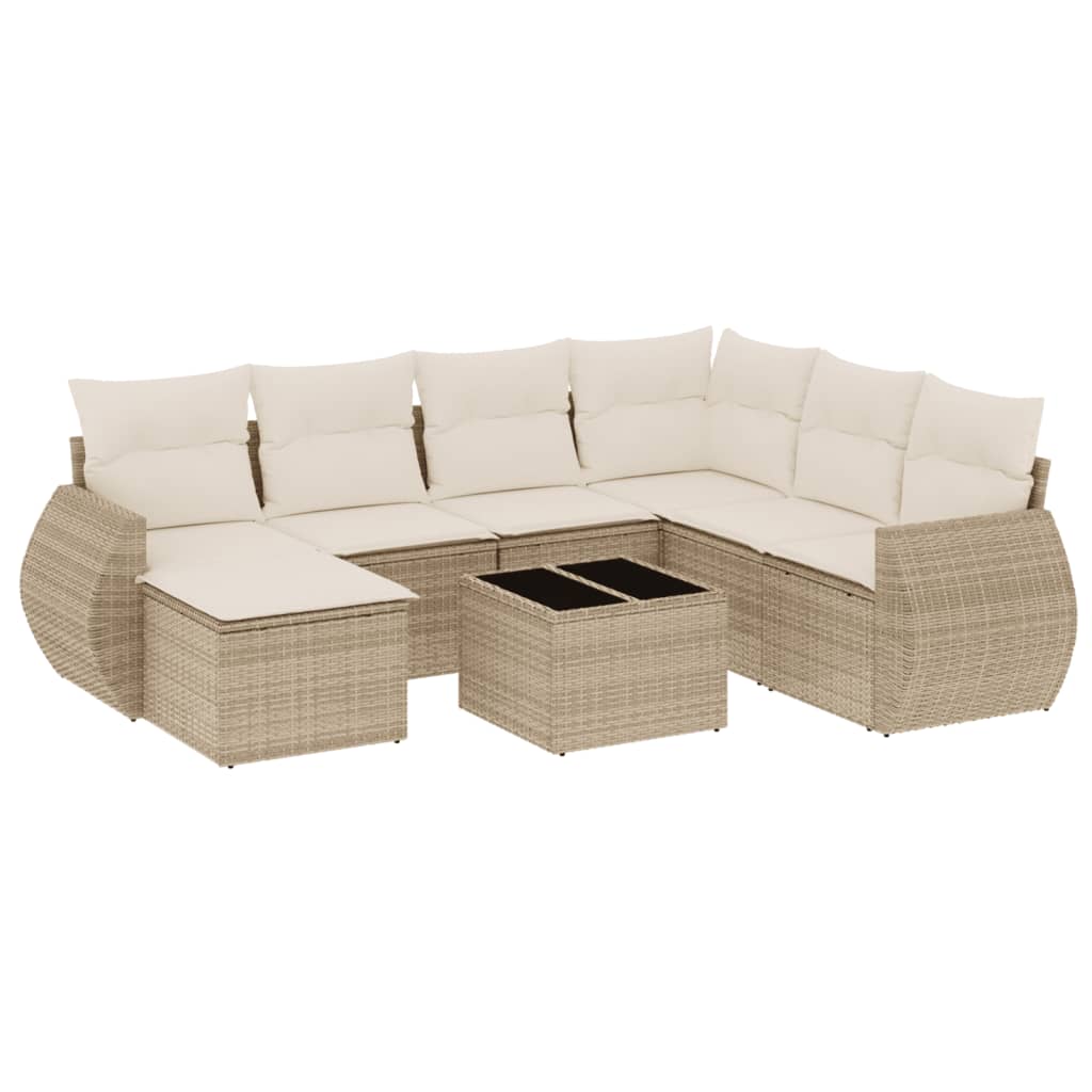 Set Divano da Giardino 8 pz con Cuscini Beige in Polyrattan | homemem39