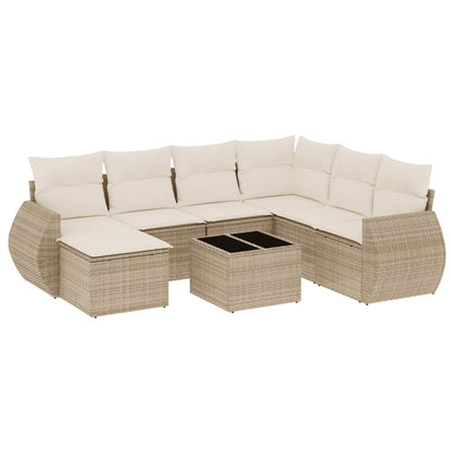 Set Divano da Giardino 8 pz con Cuscini Beige in Polyrattan | homemem39