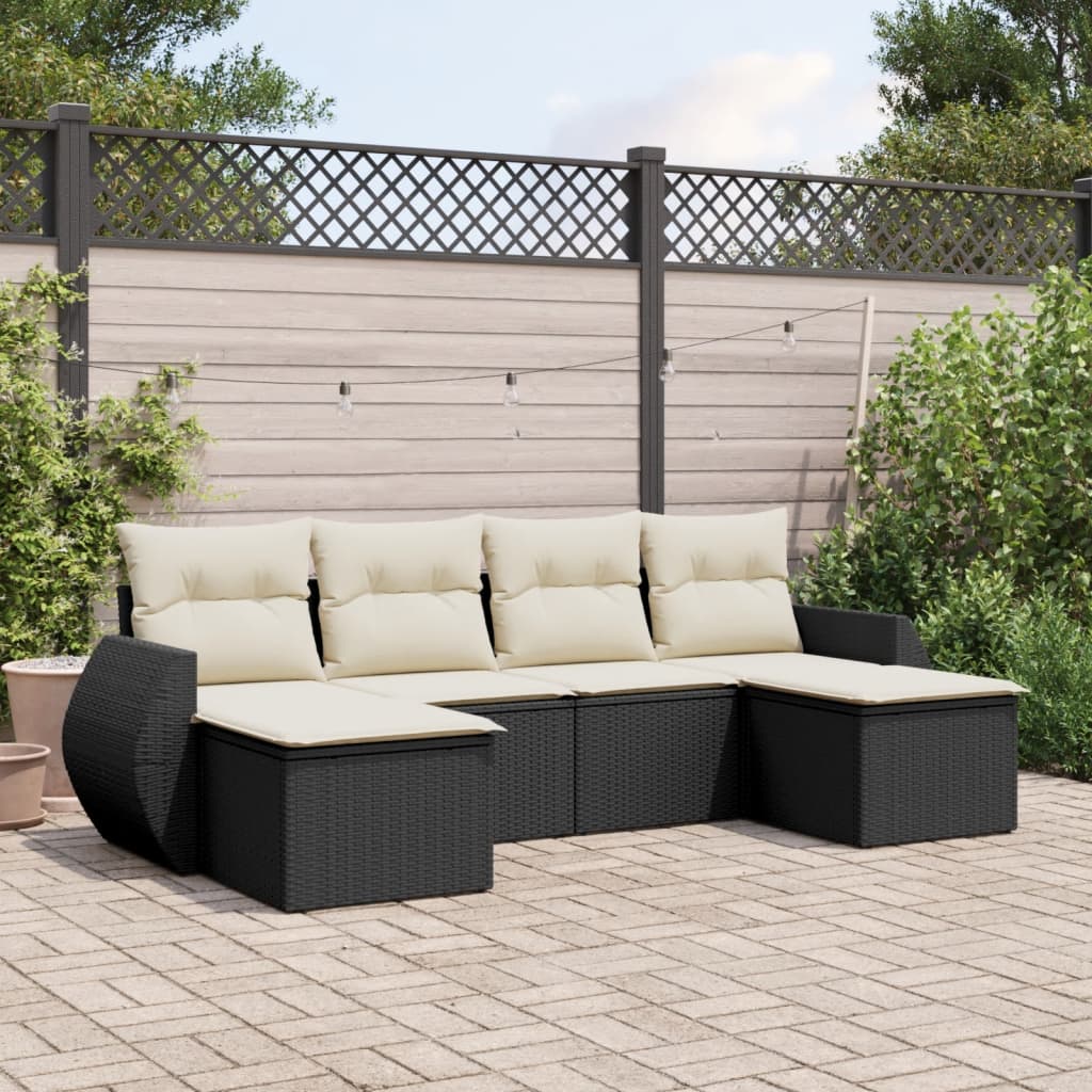 Set Divano da Giardino 6 pz con Cuscini Nero in Polyrattan - homemem39