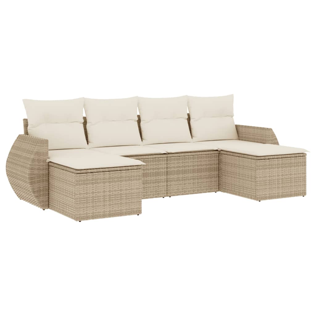 Set Divano da Giardino 6 pz con Cuscini Beige in Polyrattan | homemem39