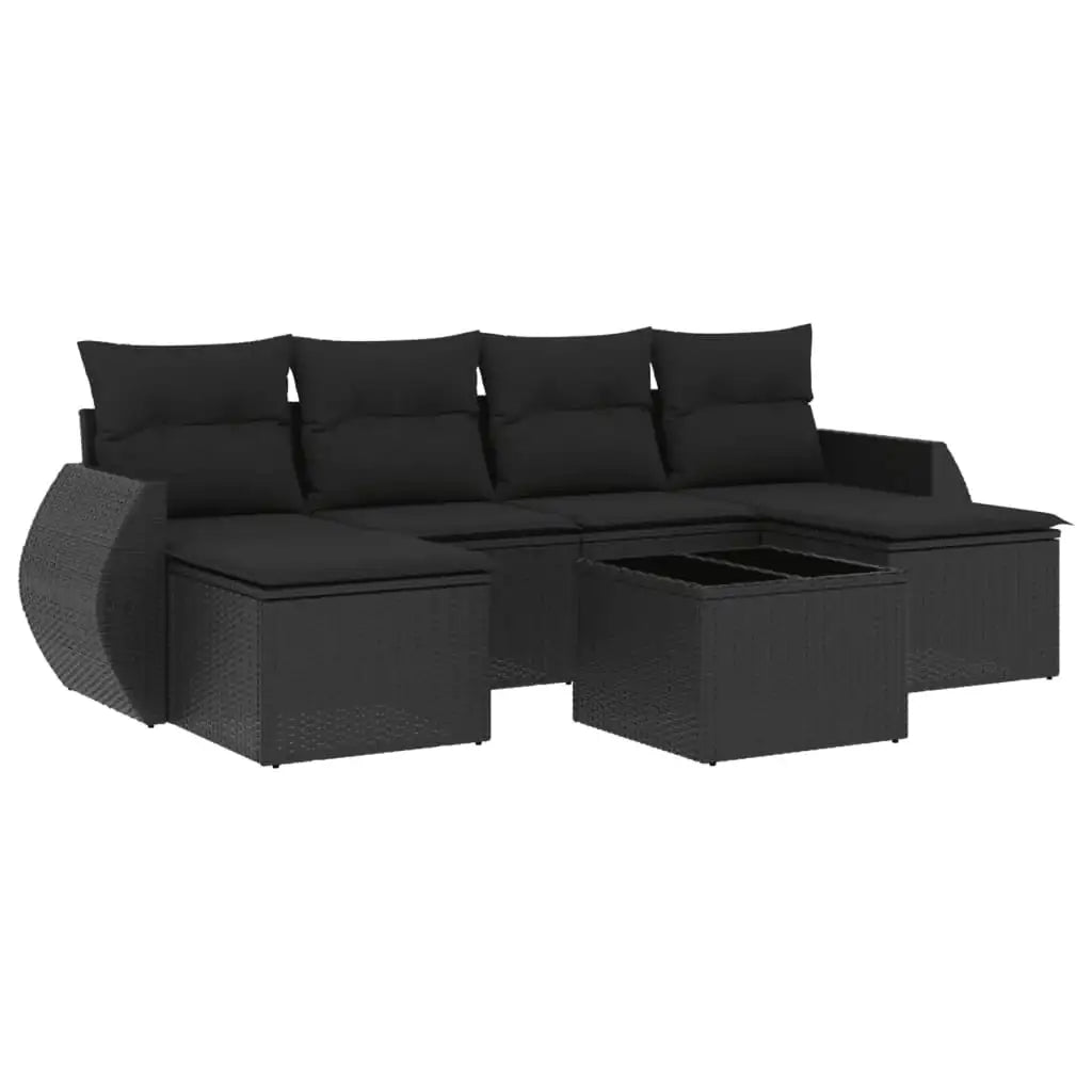 Set Divani da Giardino con Cuscini 7pz Nero Polyrattan - homemem39