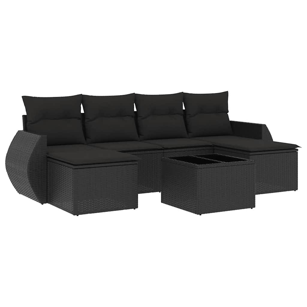Set Divani da Giardino con Cuscini 7pz Nero Polyrattan