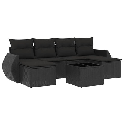 Set Divani da Giardino con Cuscini 7pz Nero Polyrattan