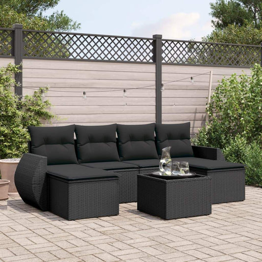 Set Divani da Giardino con Cuscini 7pz Nero Polyrattan - homemem39