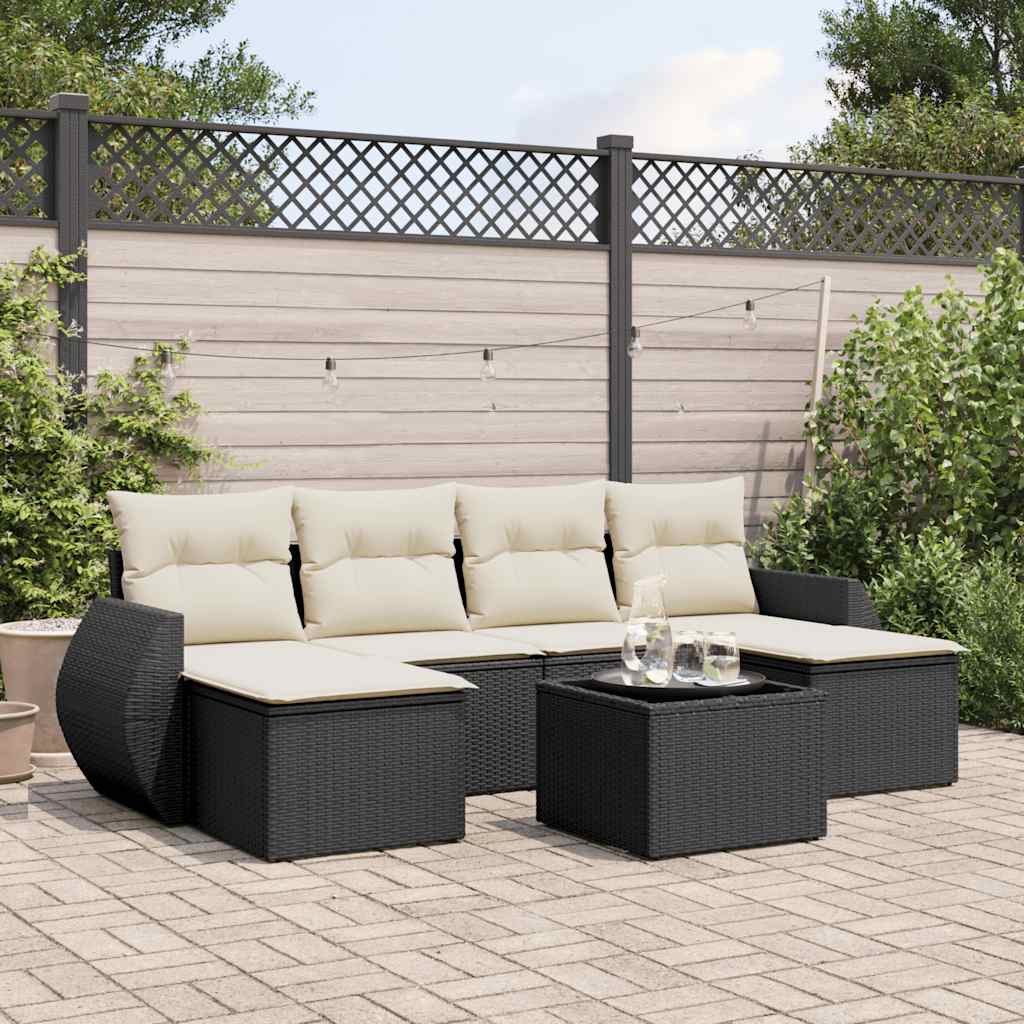 Set Divani da Giardino con Cuscini 7pz Nero Polyrattan