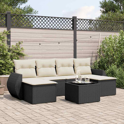 Set Divani da Giardino con Cuscini 7pz Nero Polyrattan