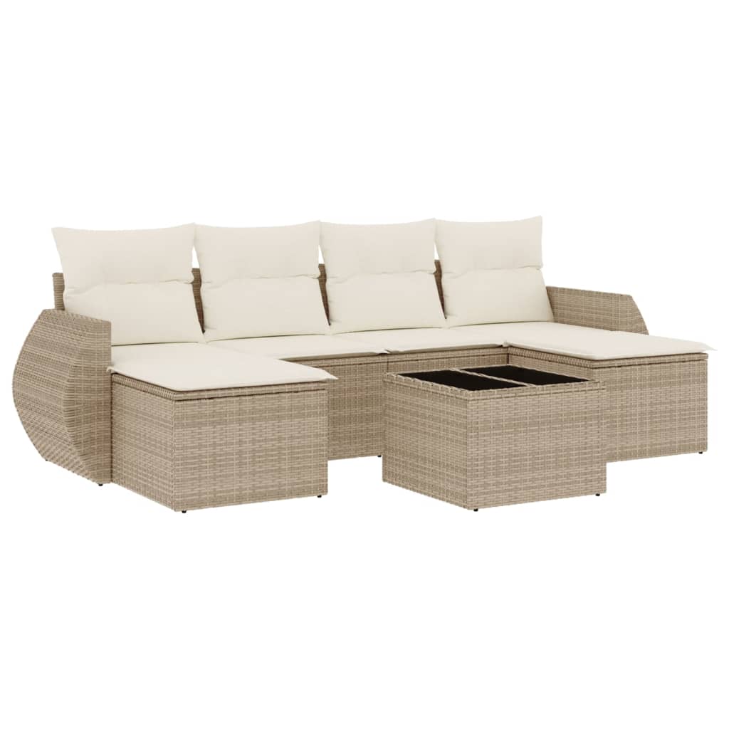 Set Divani da Giardino 7 pz con Cuscini Beige in Polyrattan | homemem39