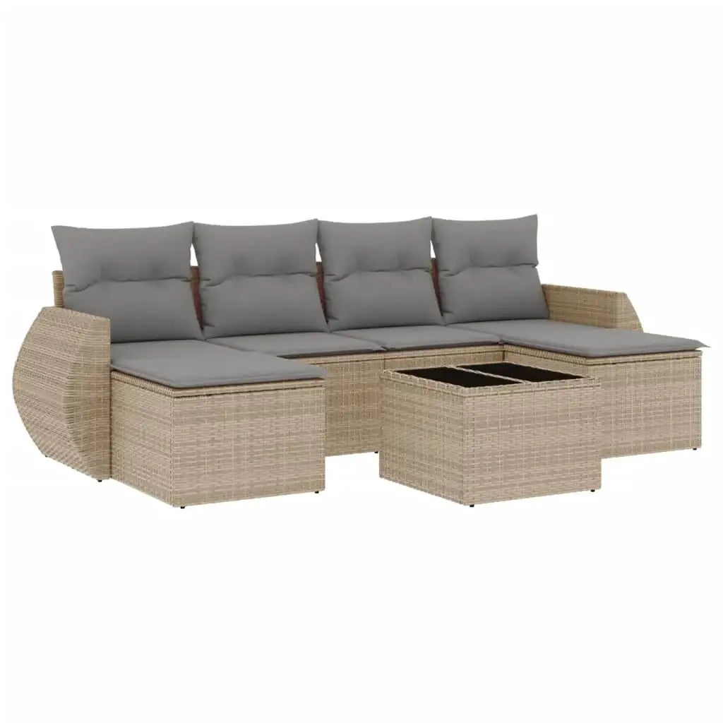 Set Divani da Giardino 7 pz con Cuscini Beige in Polyrattan - homemem39