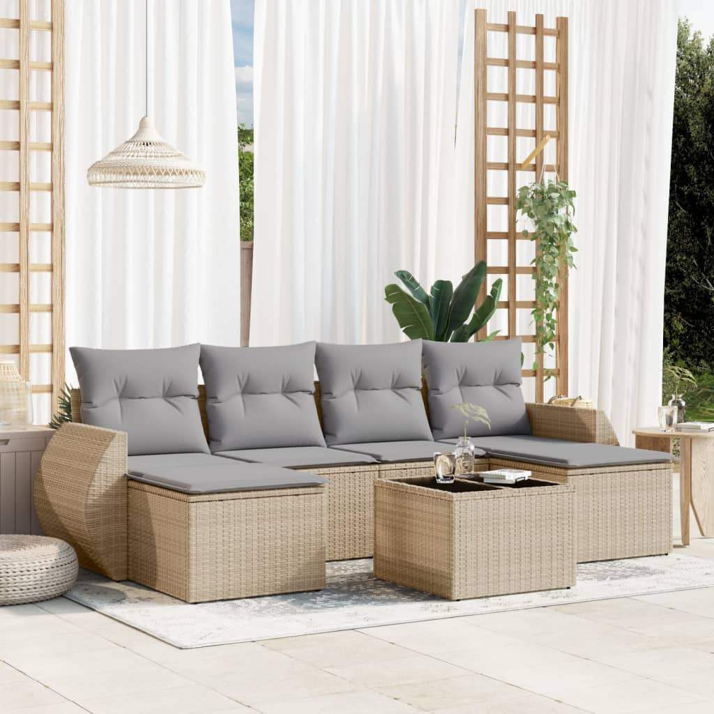 Set Divani da Giardino 7 pz con Cuscini Beige in Polyrattan - homemem39