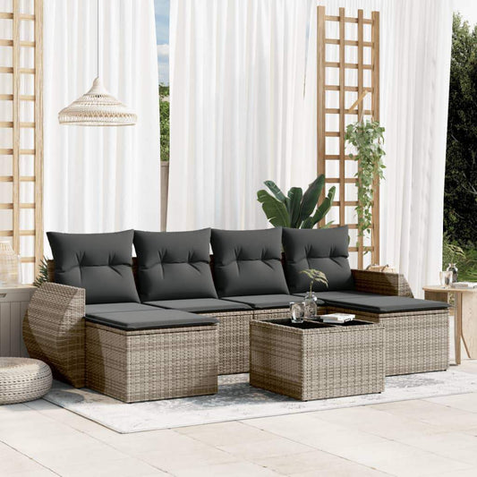 Set Divani da Giardino 7 pz con Cuscini Grigio in Polyrattan - homemem39