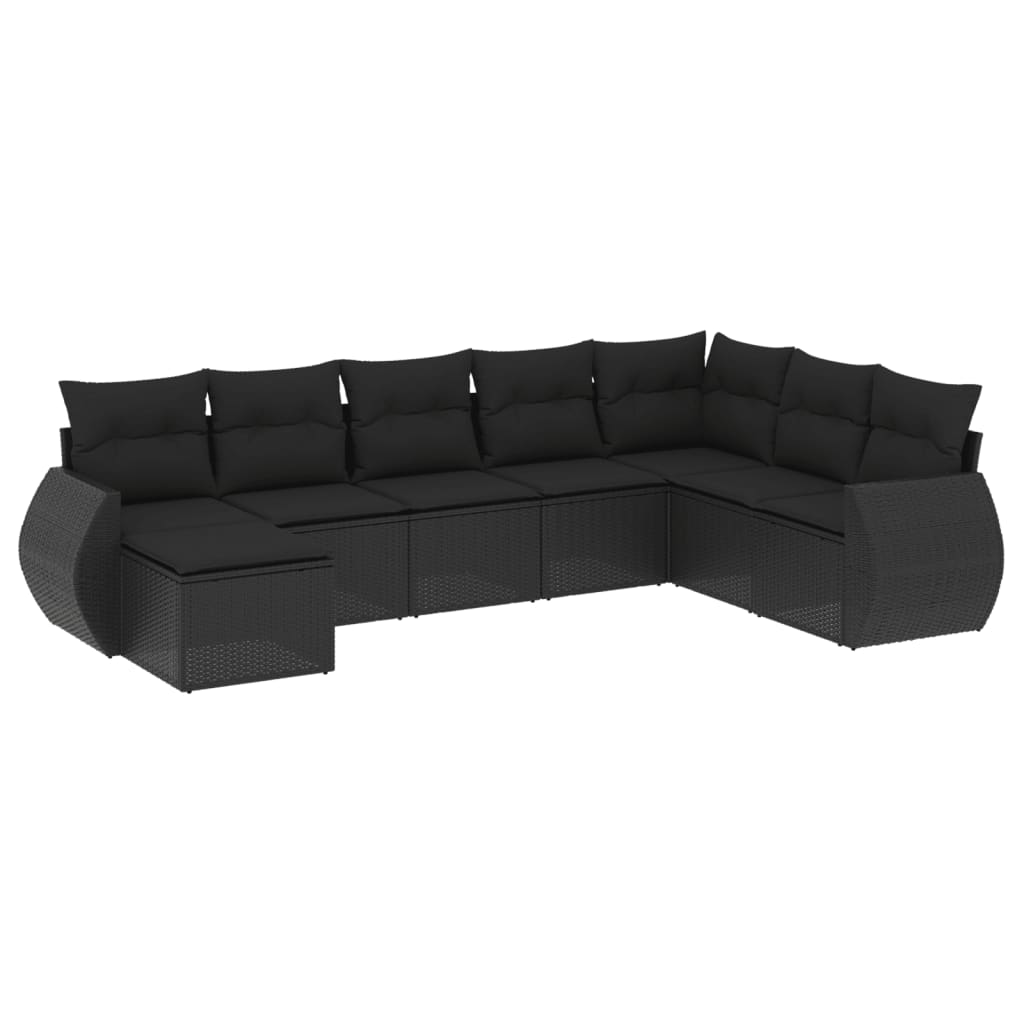 Set Divani da Giardino con Cuscini 8 pz Nero in Polyrattan | homemem39