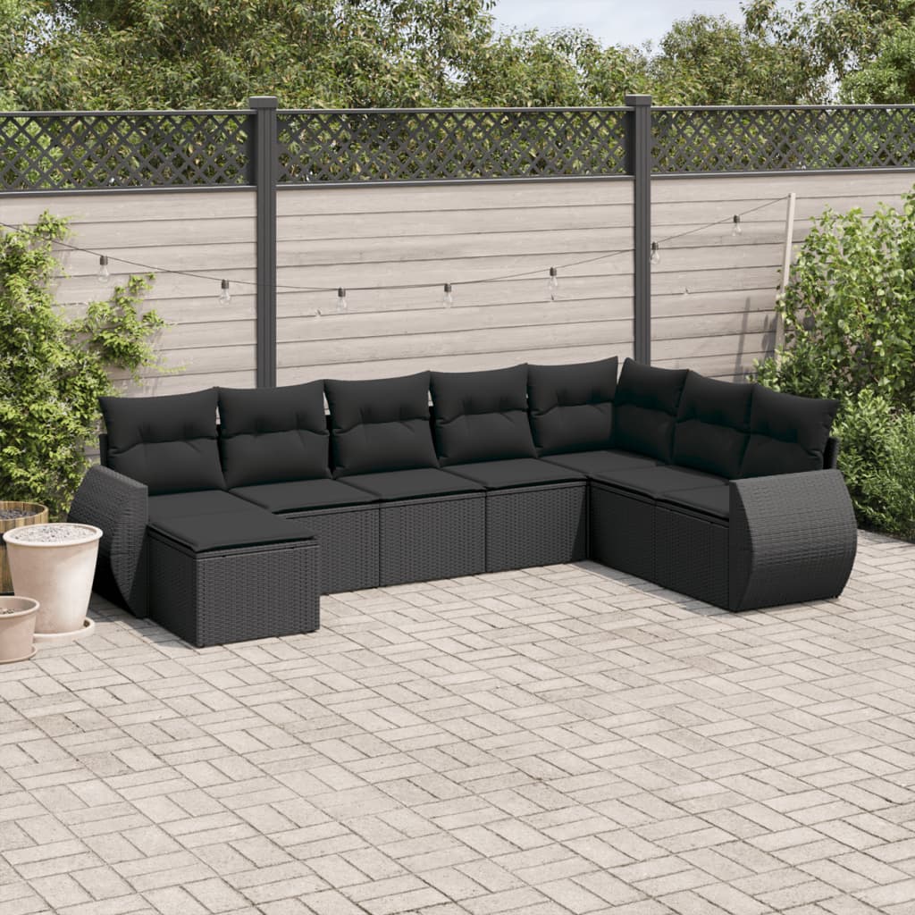 Set Divani da Giardino con Cuscini 8 pz Nero in Polyrattan | homemem39