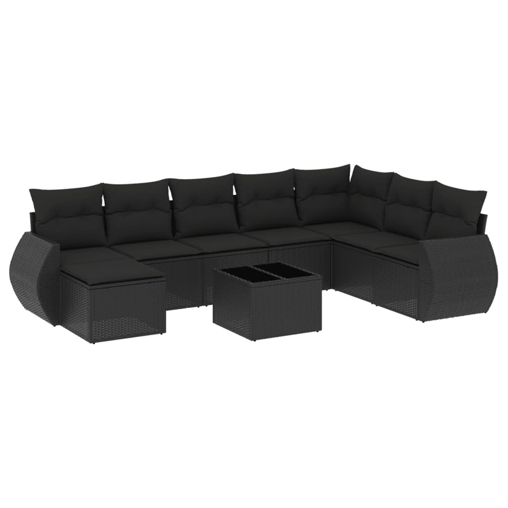 Set Divani da Giardino 9 pz con Cuscini Nero in Polyrattan | homemem39