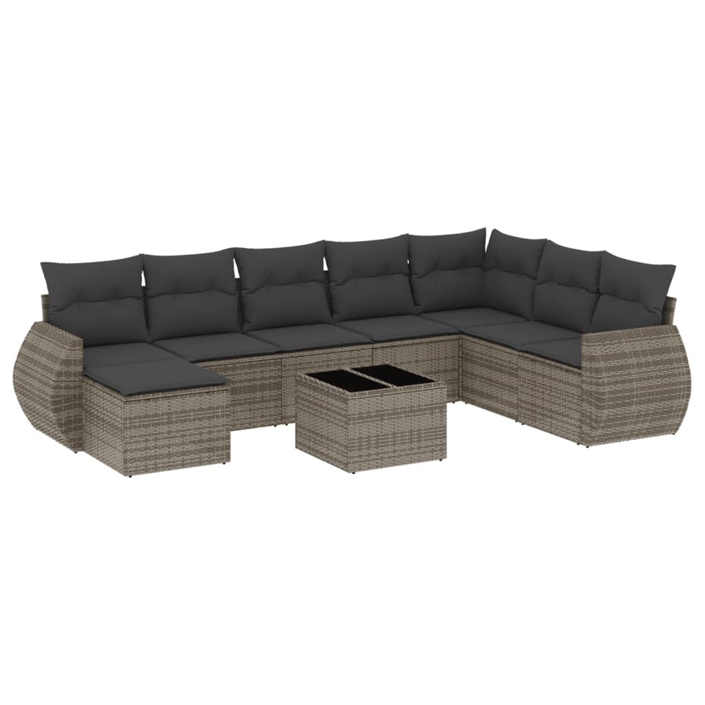 Set Divano da Giardino 9 pz con Cuscini Grigio in Polyrattan