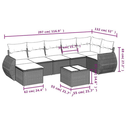 Set Divano da Giardino 9pz con Cuscini Grigio Chiaro Polyrattan - homemem39
