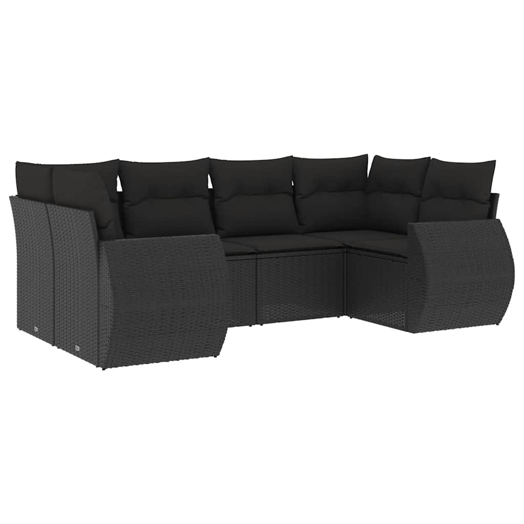 Set Divano da Giardino 6 pz con Cuscini Nero in Polyrattan | homemem39