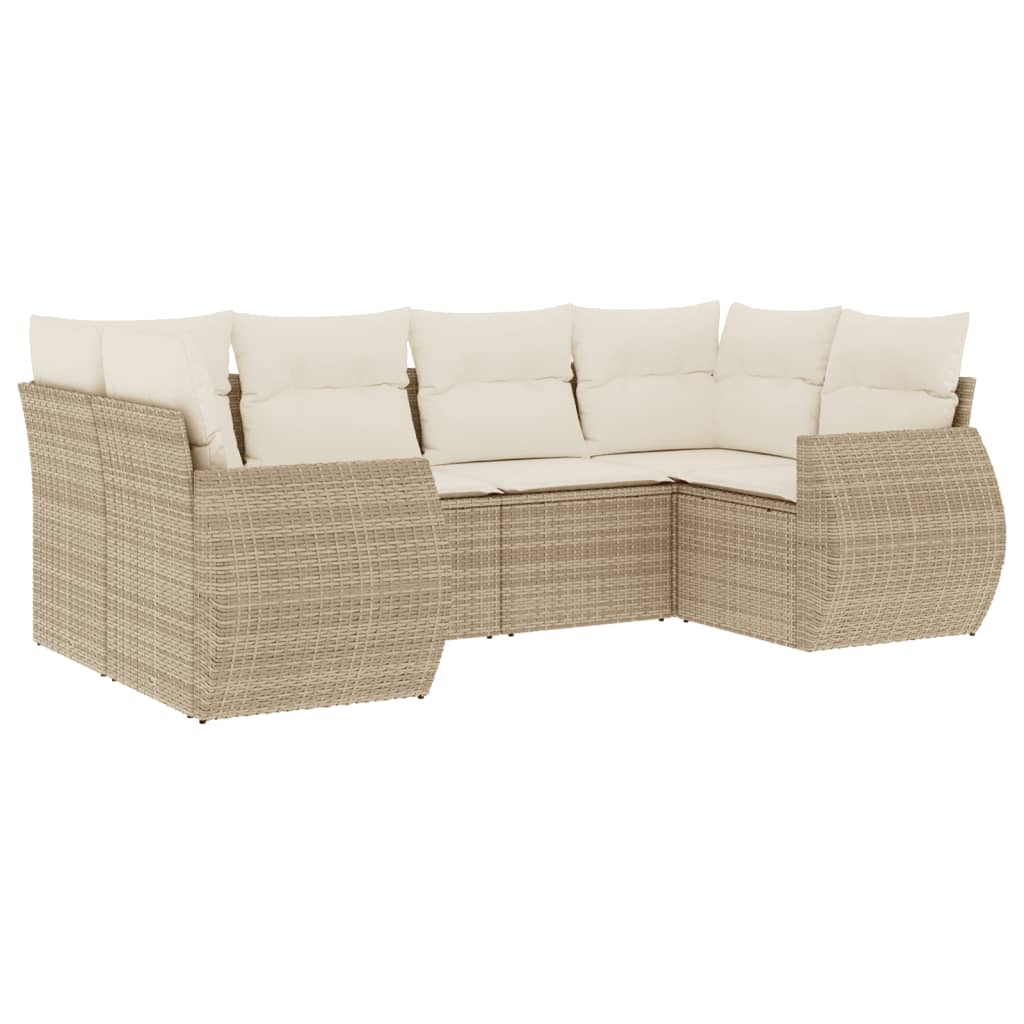 Set Divano da Giardino 6 pz con Cuscini Beige in Polyrattan | homemem39