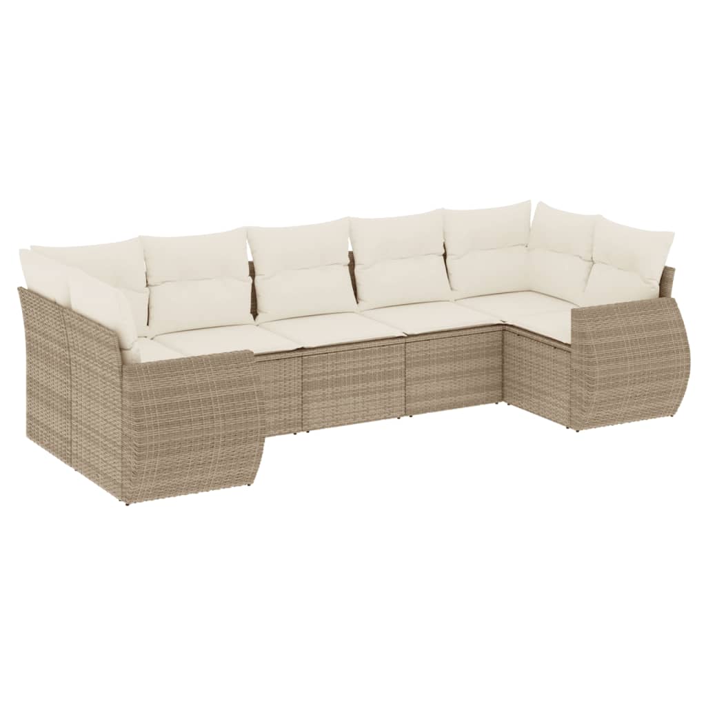 Set Divani da Giardino 7 pz con Cuscini Beige in Polyrattan