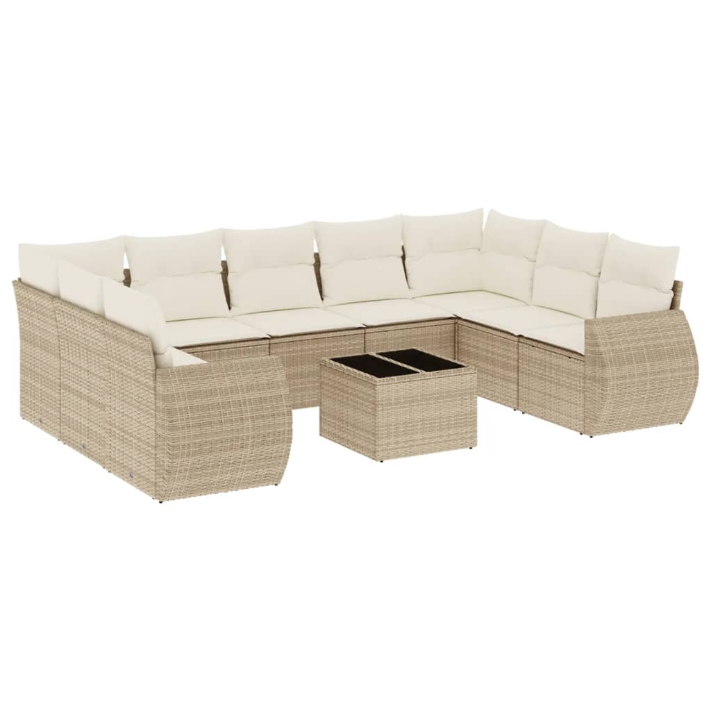 Set Divano da Giardino 10 pz con Cuscini Beige in Polyrattan | homemem39