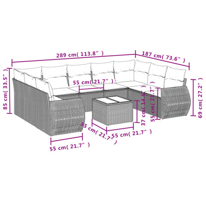 Set Divano da Giardino 10 pz con Cuscini Beige in Polyrattan | homemem39