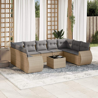 Set Divano da Giardino 10 pz con Cuscini Beige in Polyrattan - homemem39