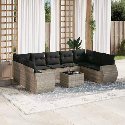 Set Divano Giardino 10 pz con Cuscini Grigio Chiaro Polyrattan - homemem39