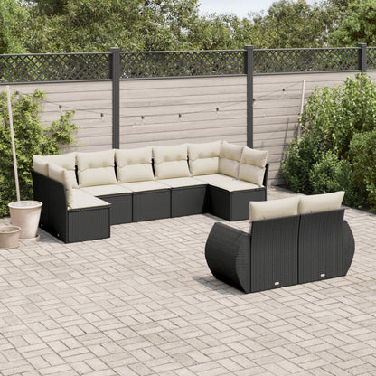 Set Divani da Giardino 9 pz con Cuscini Nero in Polyrattan - homemem39