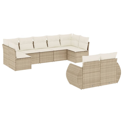 Set Divano da Giardino 9 pz con Cuscini Beige in Polyrattan | homemem39
