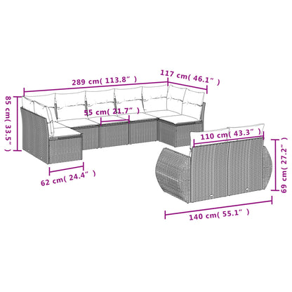 Set Divano da Giardino 9 pz con Cuscini Beige in Polyrattan | homemem39