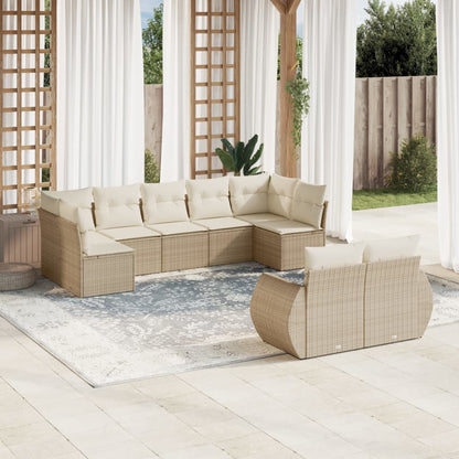 Set Divano da Giardino 9 pz con Cuscini Beige in Polyrattan | homemem39
